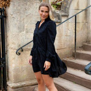 Nasty Gal check puff sleeve tiered mini dress